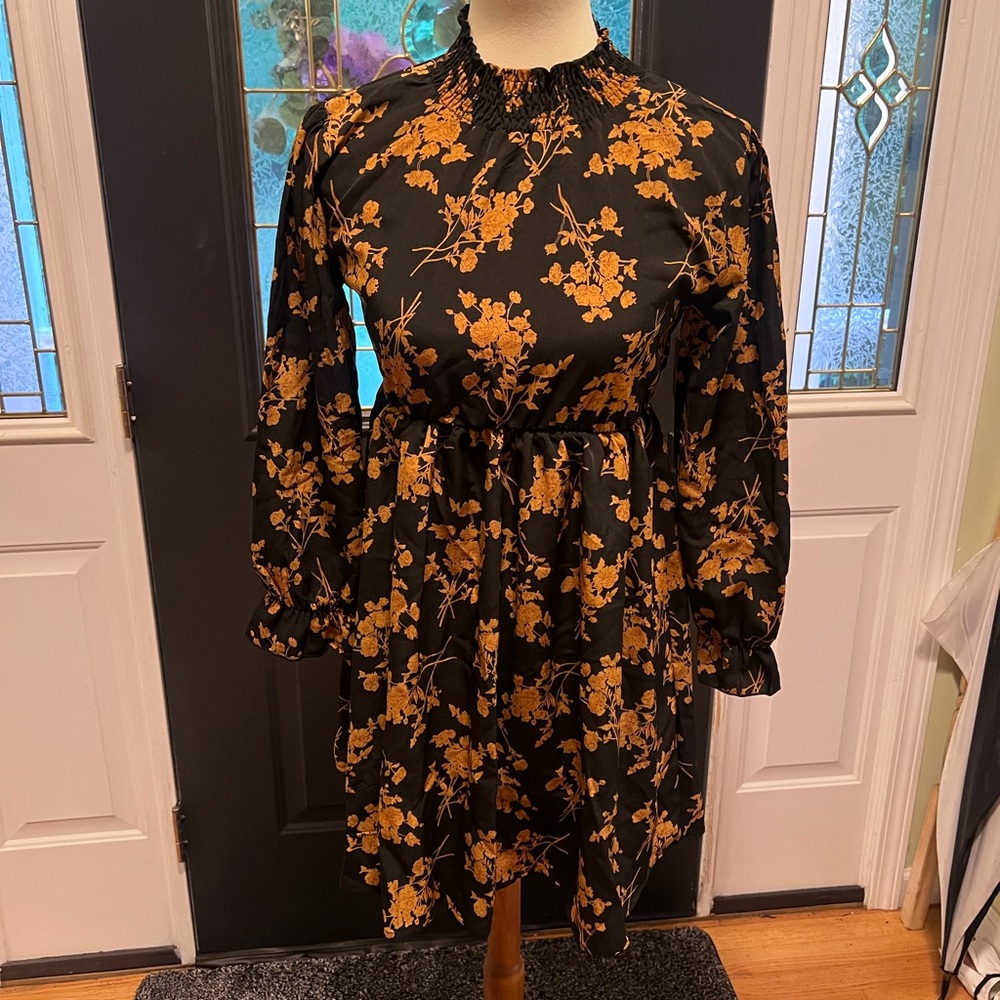 SHEIN Black and Gold Bishop Sleeve Sundress